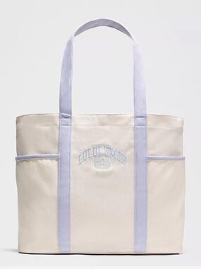 Lululemon Canvas Multi Pocket Tote Bag with Serene Blue Trim/Embroidered Logo
